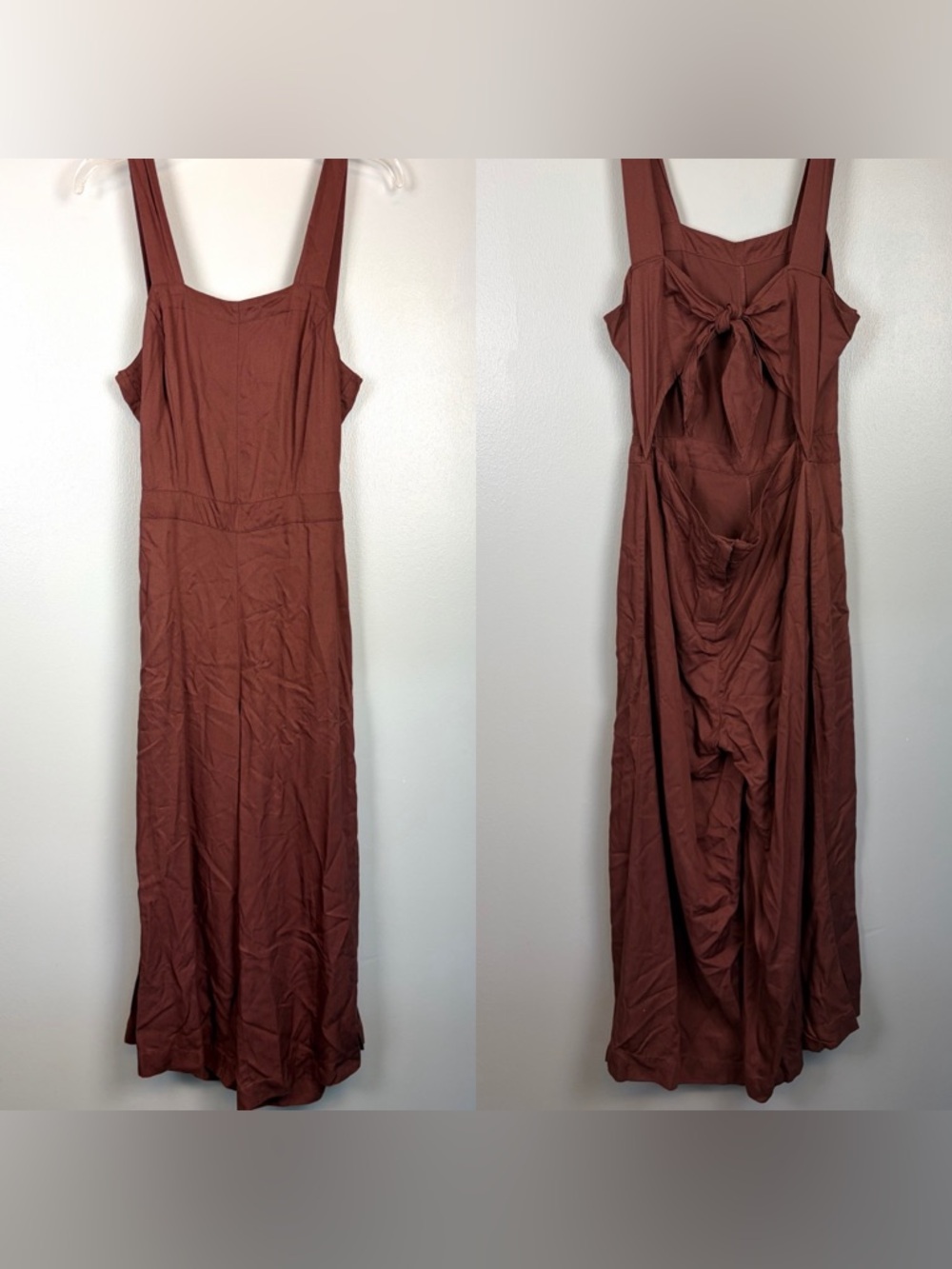 NWT New York & Co Soho Rust Terracotta Wide Leg Jumpsuit Tie Back Small Cropped